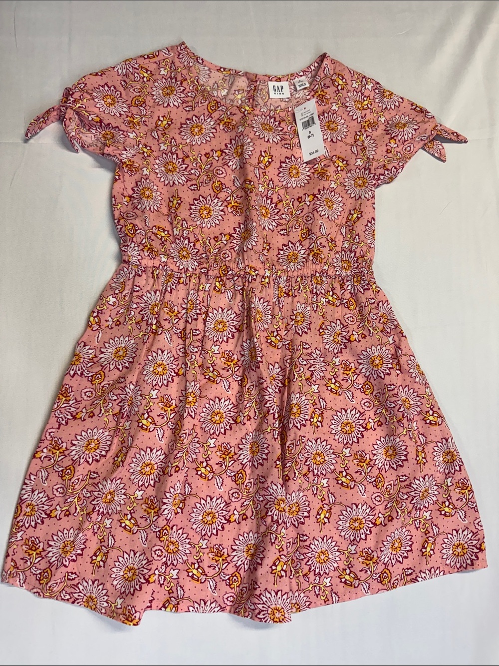 GAP Kids Pinky Floral Daisy Tie-Sleeve Casual Dress - Picture 1 of 8